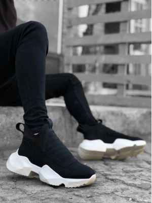 Ba0401 Bağcıksız Rahat Yüksek Taban Siyah Erkek Spor Yarım Bilek Erkek Bot