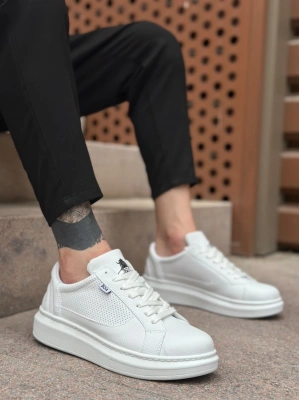 Ba0423 Boa Kalın Yüksek Taban Beyaz Bağcıklı Spor Erkek Ayakkabı Erkek Günlük Ayakkabı