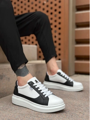 Ba0423 Boa Kalın Yüksek Taban Beyaz Siyah Bağcıklı Spor Erkek Ayakkabı Erkek Günlük Ayakkabı