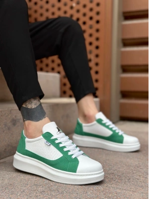 Ba0423 Boa Kalın Yüksek Taban Beyaz Yeşil Bağcıklı Spor Erkek Ayakkabı Erkek Günlük Ayakkabı