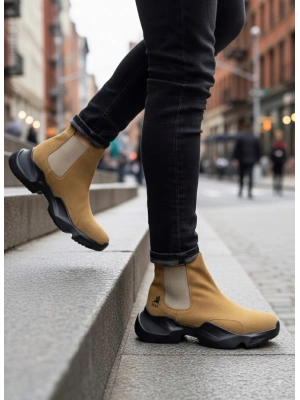 BA0444 Bağcıksız Rahat Yüksek Taban Camel Erkek Spor Yarım Bilek Bot