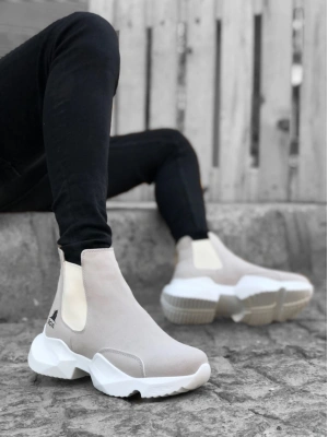 Ba0444 Bağcıksız Rahat Yüksek Taban Gri Erkek Spor Yarım Bilek Erkek Bot