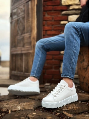 Ba0505 Çengel Bağcıklı Beyaz Renk Yüksek Tabanlı Erkek Günlük Ayakkabı