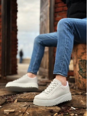 Ba0505 Çengel Bağcıklı Gri Renk Yüksek Tabanlı Erkek Günlük Ayakkabı