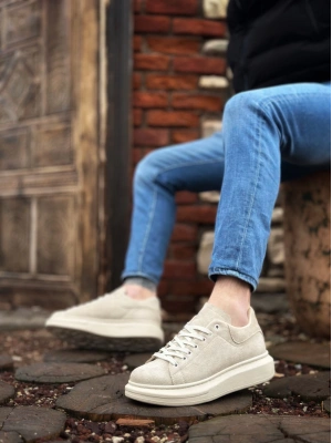 Ba0547 Boa Kalın Yüksek Krem Taban Krem Süet Bağcıklı Spor Erkek Ayakkabı Erkek Spor Ayakkabı