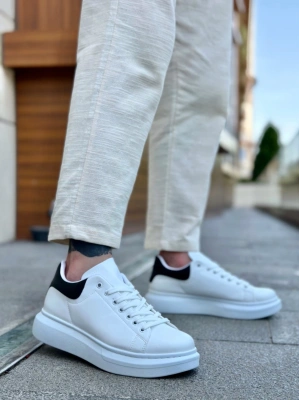 Ba0547 Boa Kalın Yüksek Taban Beyaz Siyah Bağcıklı Spor Erkek Ayakkabı Erkek Günlük Ayakkabı