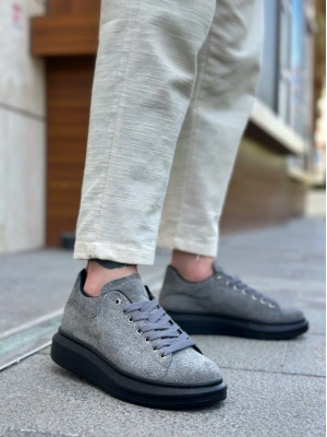 Ba0547 Boa Kalın Yüksek Taban Gri Siyah Süet Bağcıklı Spor Erkek Ayakkabı Erkek Günlük Ayakkabı