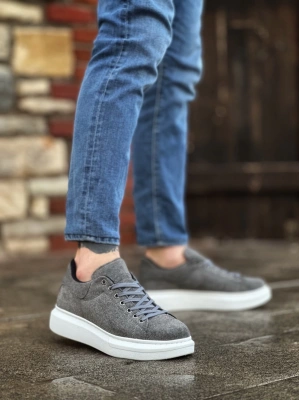 Ba0547 Boa Kalın Yüksek Taban Gri Süet Bağcıklı Spor Erkek Ayakkabı Erkek Günlük Ayakkabı