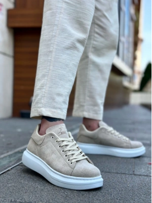 Ba0547 Boa Kalın Yüksek Taban Krem Süet Bağcıklı Spor Erkek Ayakkabı Erkek Günlük Ayakkabı