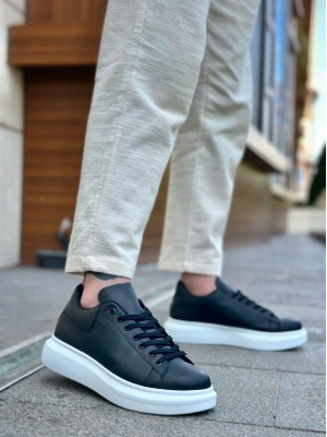 Ba0547 Boa Kalın Yüksek Taban Siyah Beyaz Bağcıklı Spor Erkek Ayakkabı Erkek Günlük Ayakkabı