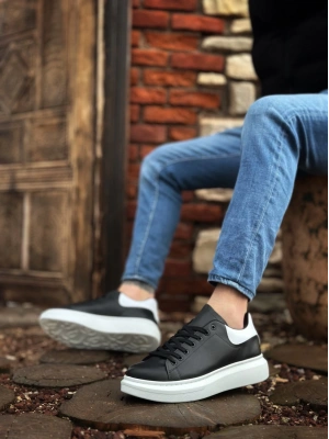 Ba0547 Boa Kalın Yüksek Taban Siyah Beyaz Parça Detay Bağcıklı Spor Erkek Ayakkabı Erkek Günlük Ayakkabı