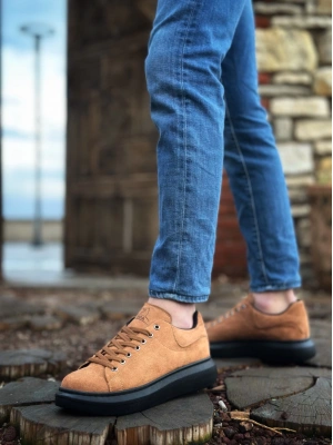 Ba0547 Boa Kalın Yüksek Taban Taba Siyah Süet Bağcıklı Spor Erkek Ayakkabı Erkek Günlük Ayakkabı