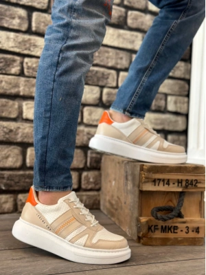 Ba0548 Boa Kalın Yüksek Krem Beyaz Taban Beyaz Bağcıklı Spor Erkek Ayakkabı Erkek Günlük Ayakkabı