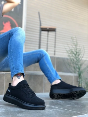 Ba0548 Boa Kalın Yüksek Siyah Taban Siyah Bağcıklı Spor Erkek Ayakkabı Erkek Günlük Ayakkabı