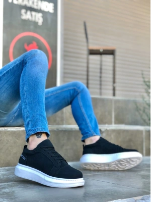 Ba0548 Boa Kalın Yüksek Taban Siyah Bağcıklı Spor Erkek Ayakkabı Erkek Günlük Ayakkabı