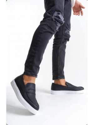 BA0580 Bağcıksız Kuşaklı Yüksek Siyah Beyaz Taban Erkek Ayakkabı