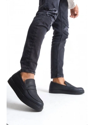 BA0580 Bağcıksız Kuşaklı Yüksek Siyah Taban Erkek Ayakkabı