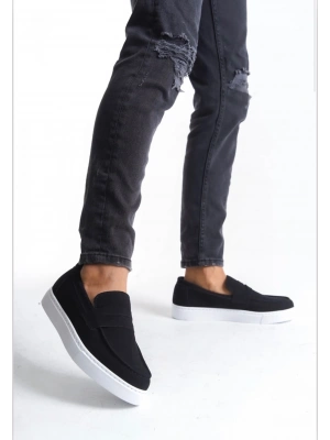 BA0580 Bağcıksız Kuşaklı Yüksek Süet Siyah Beyaz Taban Erkek Ayakkabı