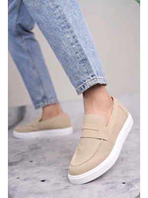 BA0580 Bağcıksız Kuşaklı Yüksek Taban Krem Süet Erkek Ayakkabı