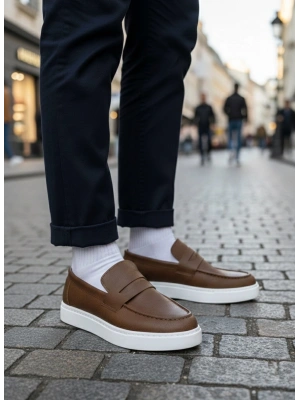 BA0580 Bağcıksız Kuşaklı Yüksek Taban Taba Cilt Erkek Ayakkabı