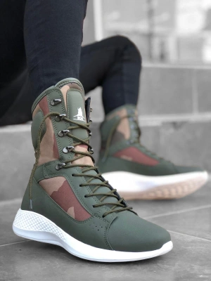 Ba0600 Bağcıklı Haki Kamuflaj Boksör Unisex Spor Postal Erkek Bot