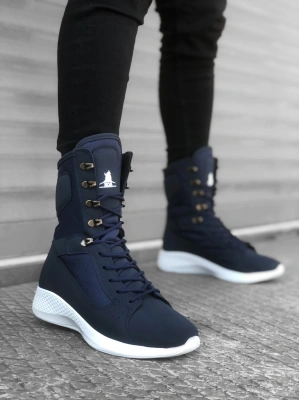 BA0600 Bağcıklı Lacivert Yüksek Taban Boksör Unisex Spor Postal Bot
