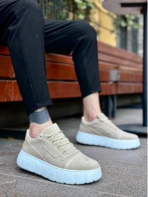 Ba0666 Boa Krem Yüksek Taban Erkek Erkek Günlük Ayakkabı