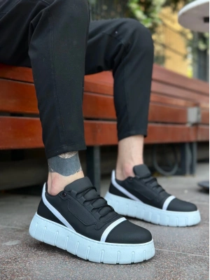 Ba0666 Boa Siyah Beyaz Yüksek Taban Erkek Erkek Günlük Ayakkabı