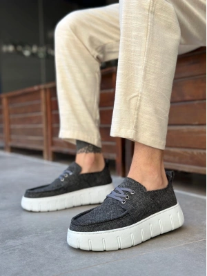 Ba0676 Boa Gri Keten Yüksek Taban Erkek Yazlık Ayakkabı Erkek Günlük Ayakkabı