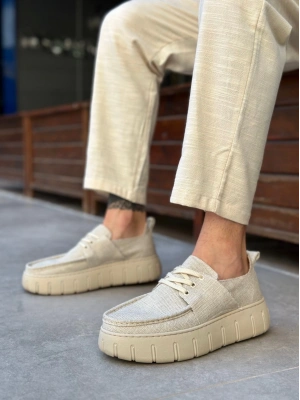 Ba0676 Boa Krem Keten Yüksek Taban Erkek Yazlık Ayakkabı Erkek Günlük Ayakkabı
