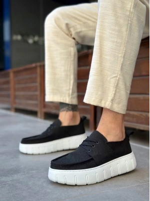 Ba0676 Boa Siyah Keten Yüksek Beyaz Taban Erkek Yazlık Ayakkabı Erkek Günlük Ayakkabı