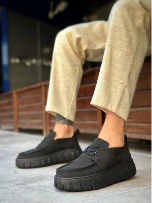 Ba0676 Boa Siyah Keten Yüksek Taban Erkek Yazlık Ayakkabı Erkek Günlük Ayakkabı