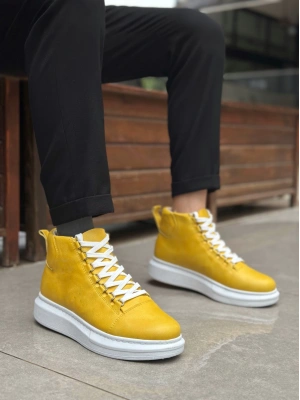 BA0713 Bağcıklı Sarı Yüksek Taban Erkek Tarz Spor Bot