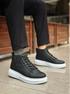 BA0713 Bağcıklı Yüksek Siyah Beyaz Taban Erkek Tarz Spor Bot