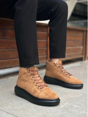 BA0713 Bağcıklı Yüksek Taba Süet Siyah Taban Erkek Tarz Spor Bot