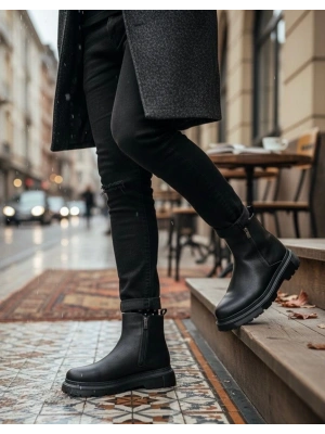 BA0777 Siyah Çift Fermuarlı Erkek Yarım Bilek Bot