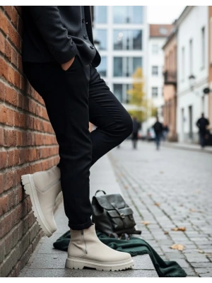 BA0777 Süet Bej Çift Fermuarlı Erkek Yarım Bilek Bot