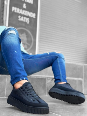 Ba0801 Boa Siyah Yüksek Taban Siyah Paraşüt Kumaş Cilt Detaylı Erkek Ayakkabı Erkek Günlük Ayakkabı