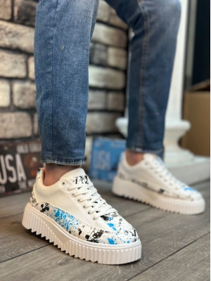 Ba0801 Boa Yüksek Taban Mavi Desenli Erkek Erkek Spor Ayakkabı