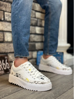 Ba0801 Boa Yüksek Taban Sarı Siyah Desenli Erkek Erkek Spor Ayakkabı