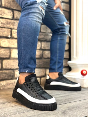 Ba0801 Boa Yüksek Taban Siyah Paraşüt Kumaş Beyaz Cilt Detaylı Erkek Ayakkabı Erkek Günlük Ayakkabı