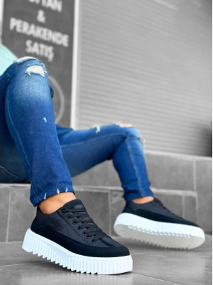 Ba0801 Boa Yüksek Taban Siyah Paraşüt Kumaş Cilt Detaylı Erkek Ayakkabı Erkek Günlük Ayakkabı