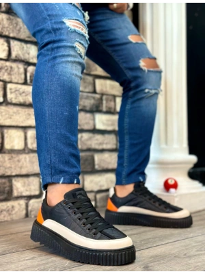 Ba0801 Boa Yüksek Taban Siyah Paraşüt Kumaş Turuncu Cilt Detaylı Erkek Ayakkabı Erkek Günlük Ayakkabı