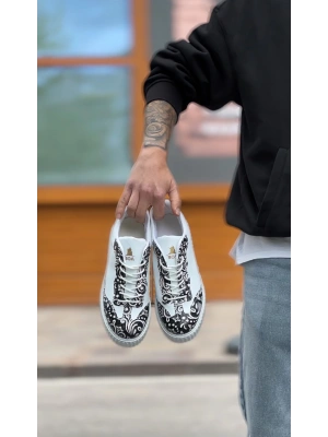 Ba0802 Boa Gotik Desenli Beyaz Yüksek Taban Erkek Erkek Günlük Ayakkabı