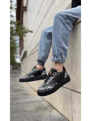 Ba0802 Boa Gotik Desenli Siyah Yüksek Taban Erkek Erkek Günlük Ayakkabı