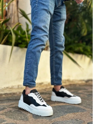 Ba0802 Boa Siyah Renk Beyaz Parçalı Yüksek Taban Erkek Erkek Günlük Ayakkabı