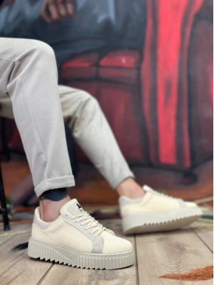 Ba0803 Boa Yüksek Taban Triko Krem Erkek Ayakkabı Erkek Günlük Ayakkabı