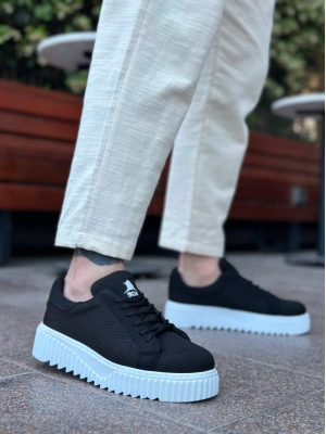 Ba0803 Boa Yüksek Taban Triko Siyah Erkek Ayakkabı Erkek Günlük Ayakkabı