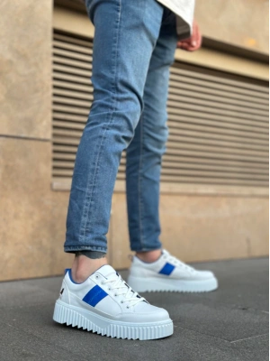 Ba0804 Boa Yüksek Beyaz Taban Mavi Detaylı Bağcıklı Erkek Ayakkabı Erkek Günlük Ayakkabı