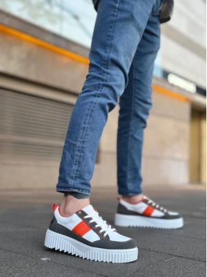 Ba0804 Boa Yüksek Beyaz Taban Turuncu Detaylı Bağcıklı Erkek Ayakkabı Erkek Günlük Ayakkabı